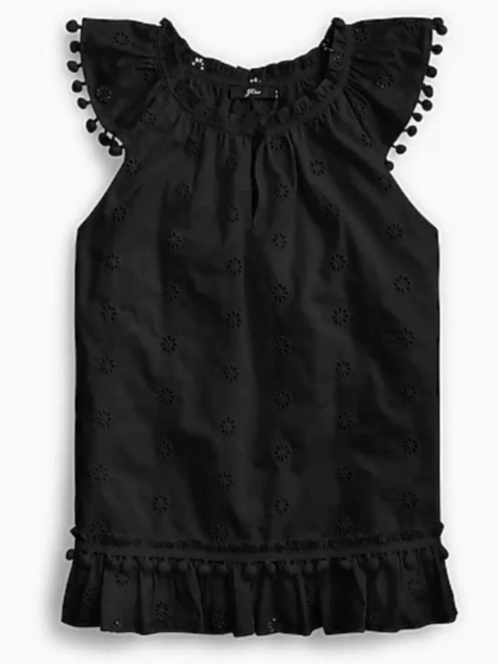 J. Crew Eyelet Pom-Pom Top in Cotton Poplin